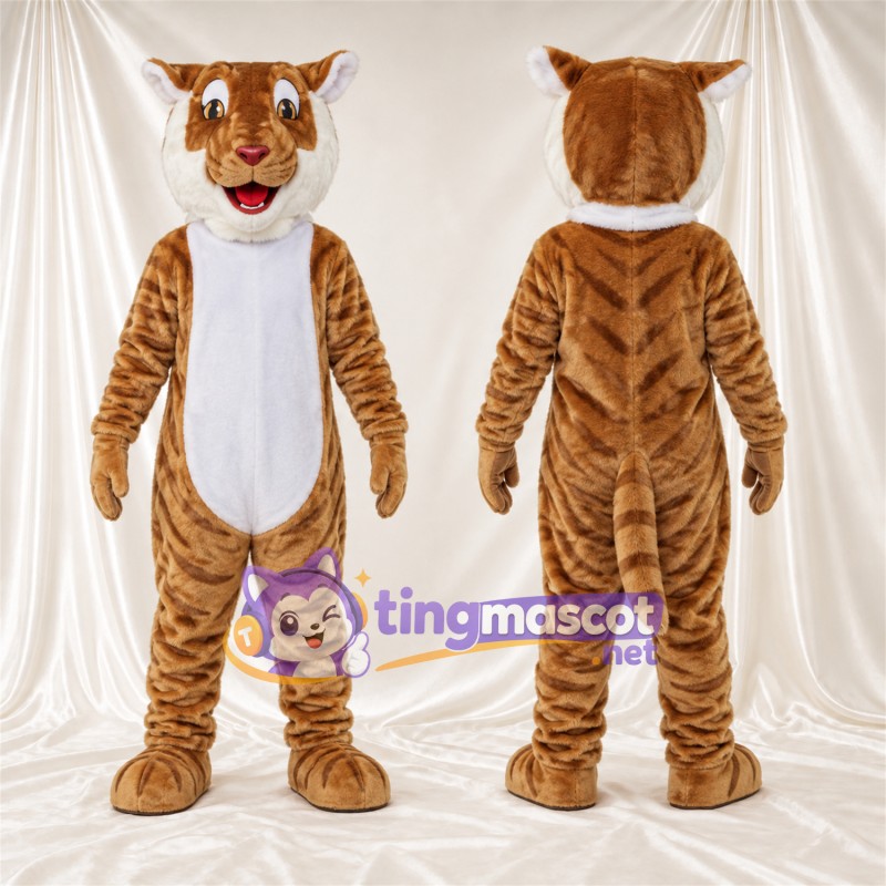 Costume de mascotte Tigre – marron – Rayures; Ventre (blanc)