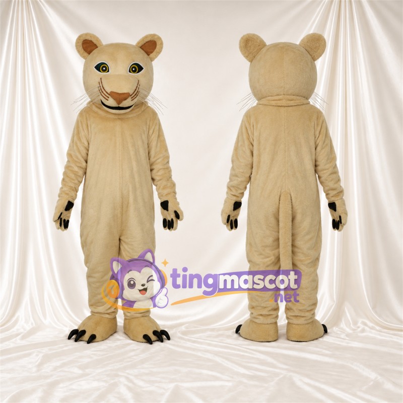 Costume de mascotte Chat sauvage – brun clair – Griffes (noir); Visage souriant