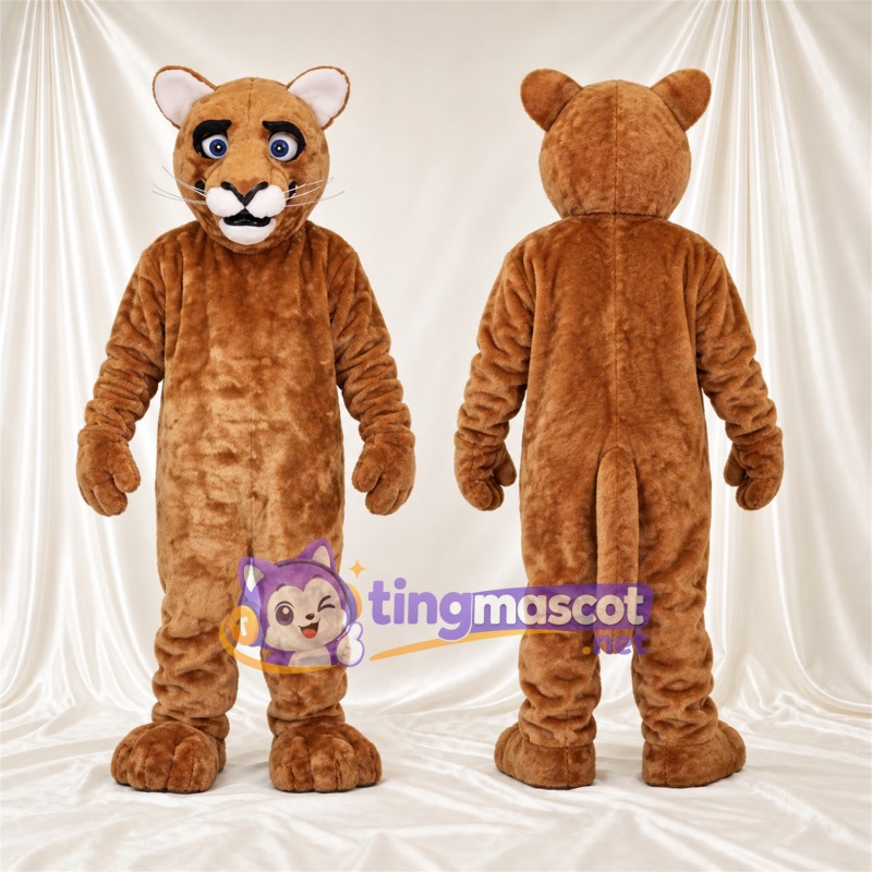 Costume de mascotte Puma – brun clair – Museau (crème); Yeux (bleu)