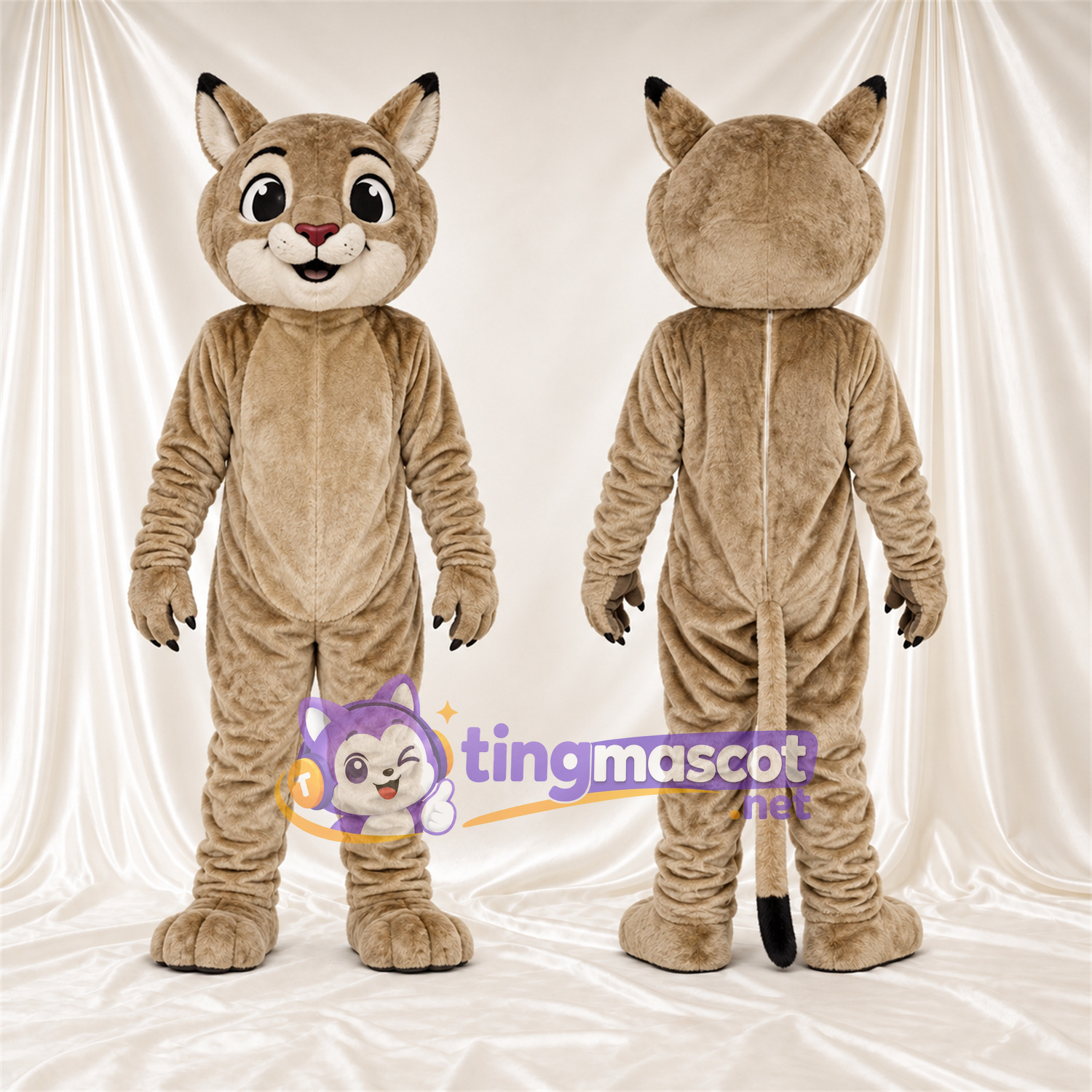 Costume de mascotte Lynx roux – brun clair – Griffes (noir); Museau (blanc) Costume de mascotte Lynx roux – brun clair – Griffes (noir); Museau (blanc)