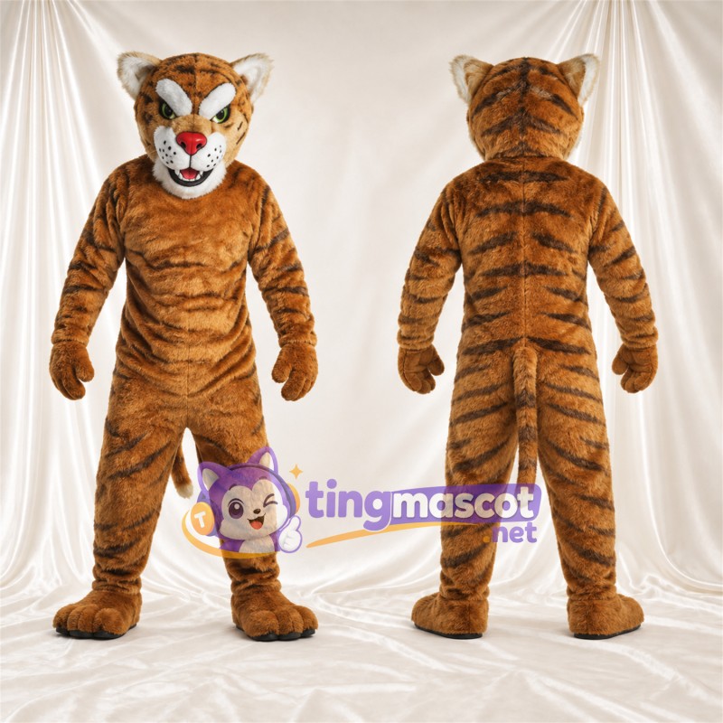 Costume de mascotte Tigre – marron – Rayures; Ventre (blanc)
