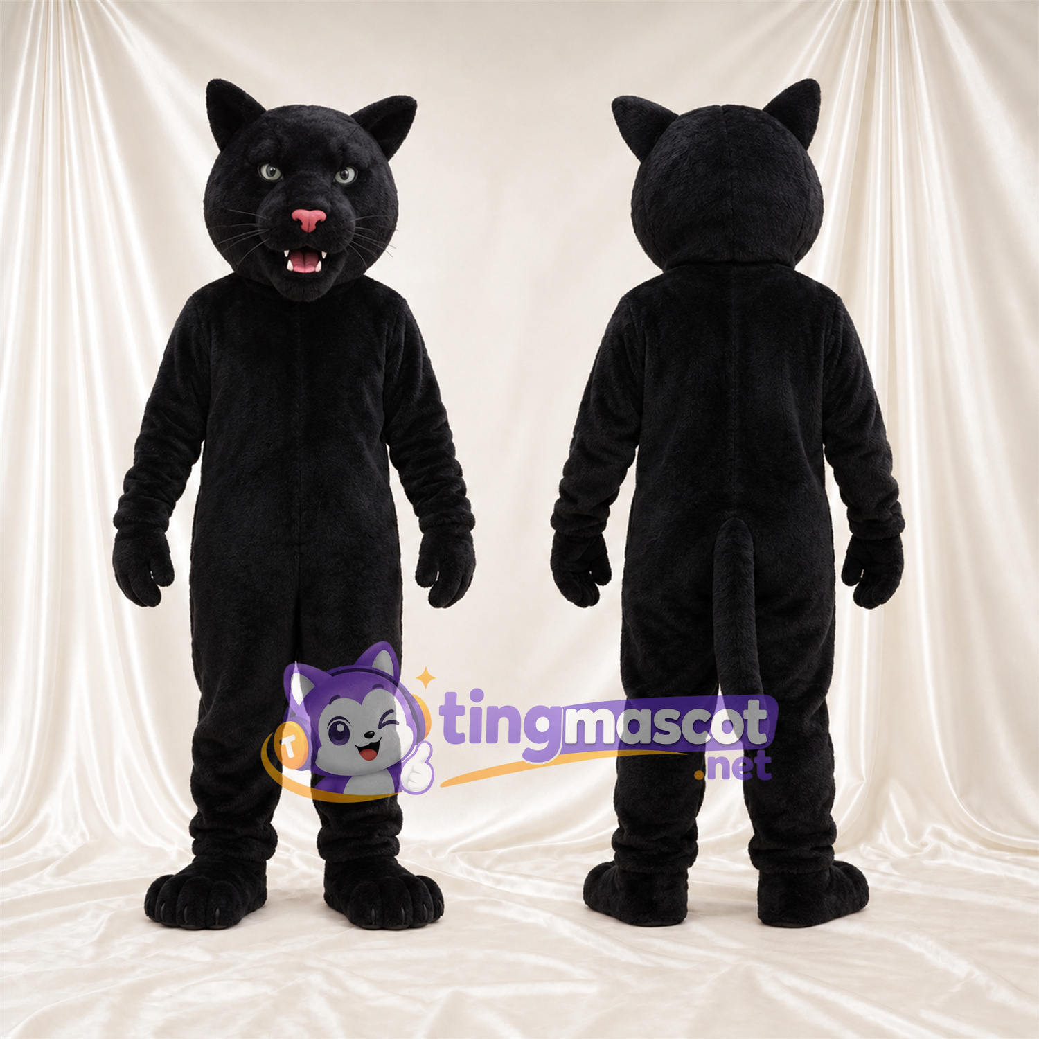 Maskottchenkostüm Panther – schwarz – Spitze Ohren; Nase (rosa) Maskottchenkostüm Panther – schwarz – Spitze Ohren; Nase (rosa)