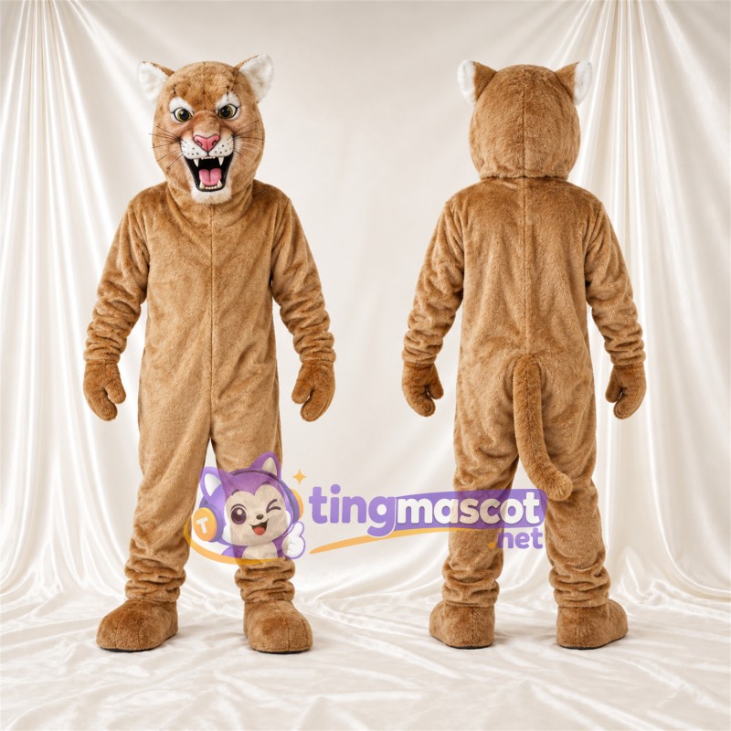Costume de mascotte Chat sauvage – brun clair – Oreilles pointues; Crocs pointus