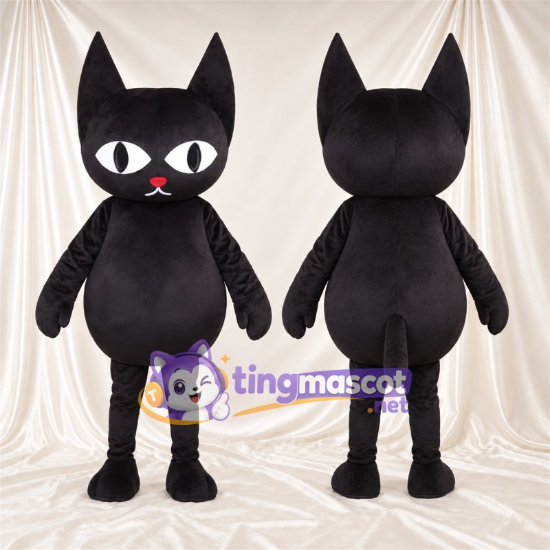 Costume de mascotte Chat – noir – Ventre rond; Yeux (blanc)