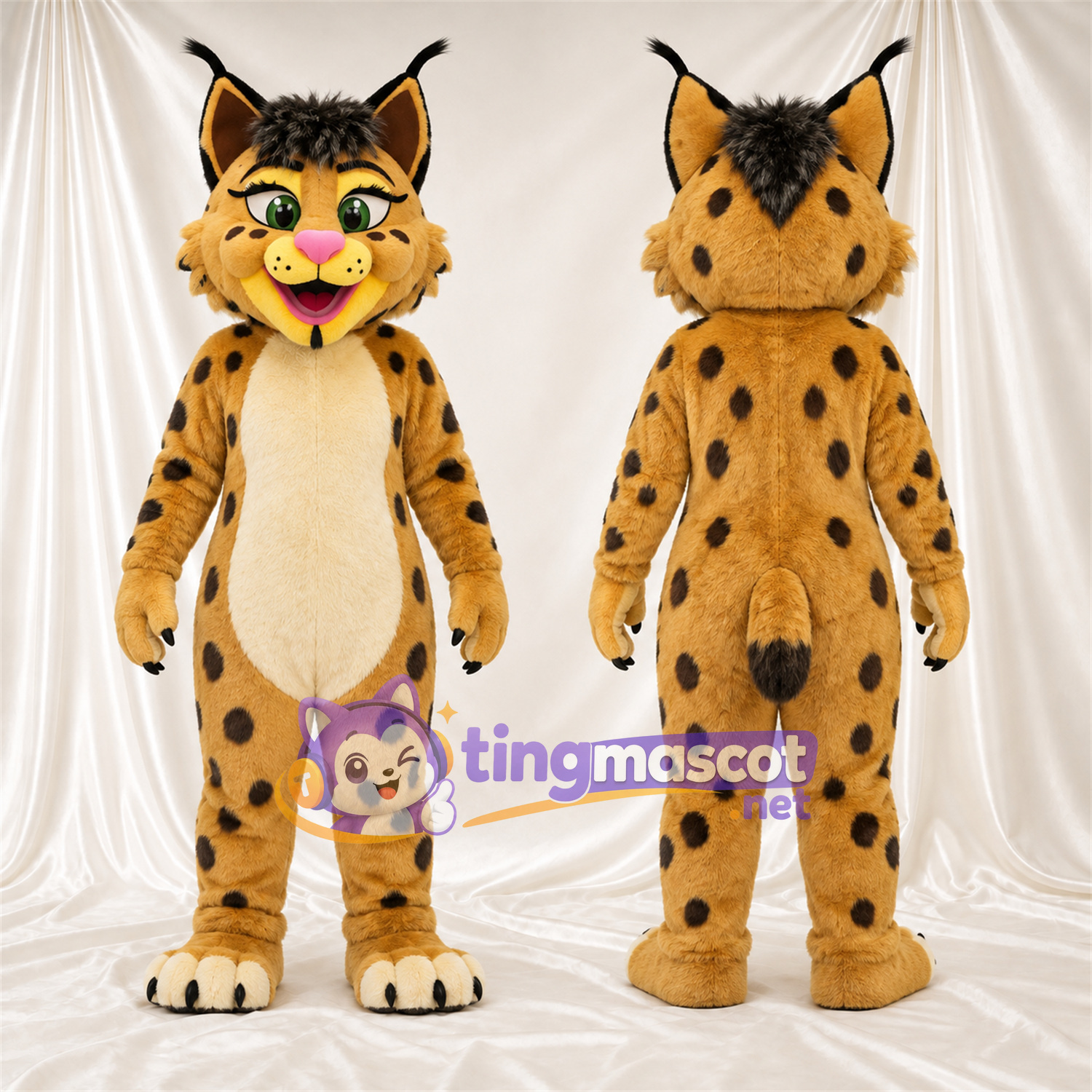 Costume de mascotte Lynx – orange / noir – Ventre (crème); Taches (noir)