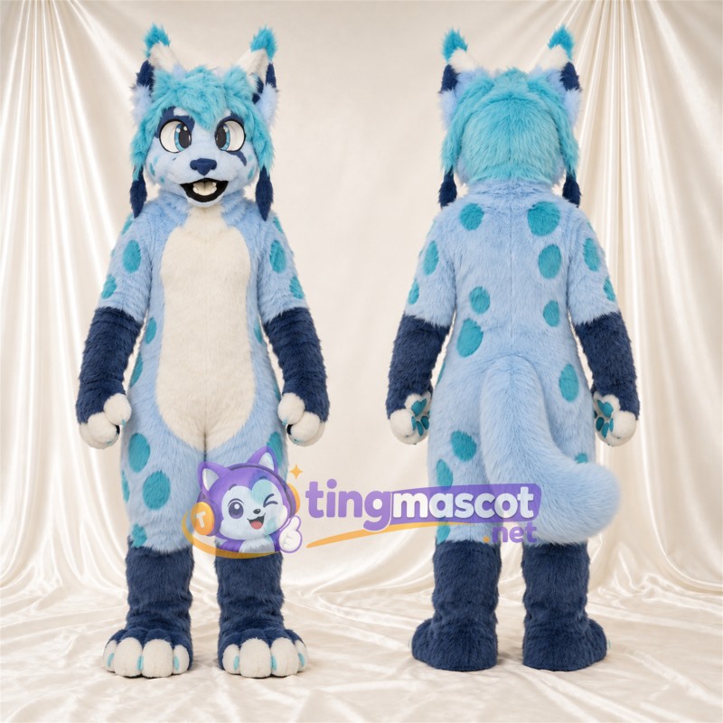 Blue and White Lynx Mascot Costume
