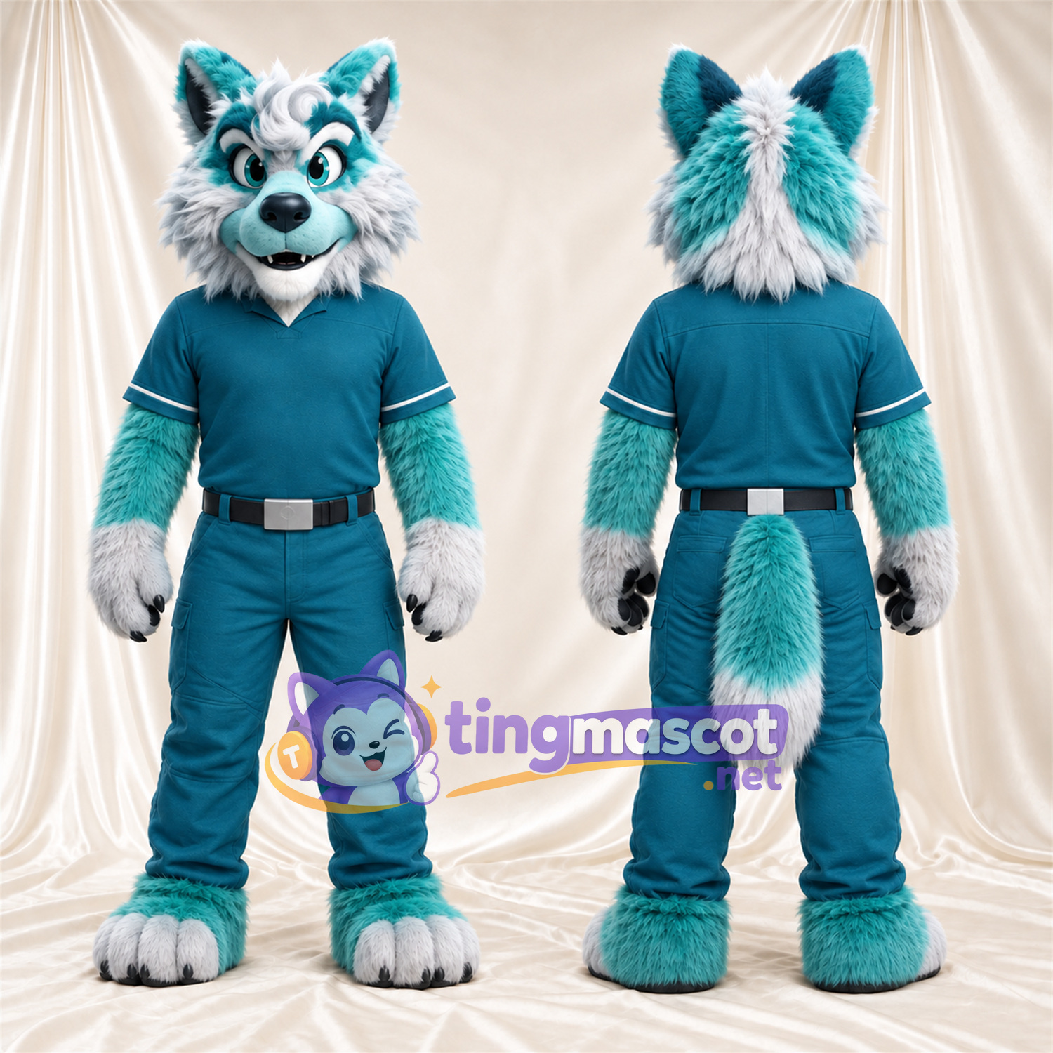 Costume de mascotte Husky – turquoise / blanc – Tenue (turquoise) Costume de mascotte Husky – turquoise / blanc – Tenue (turquoise)