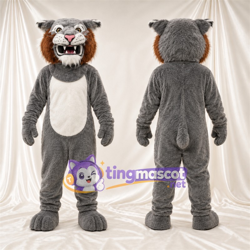 Maskottchenkostüm Rotluchs – grau / weiß – Bauch (weiß); Wangen (weiß)
