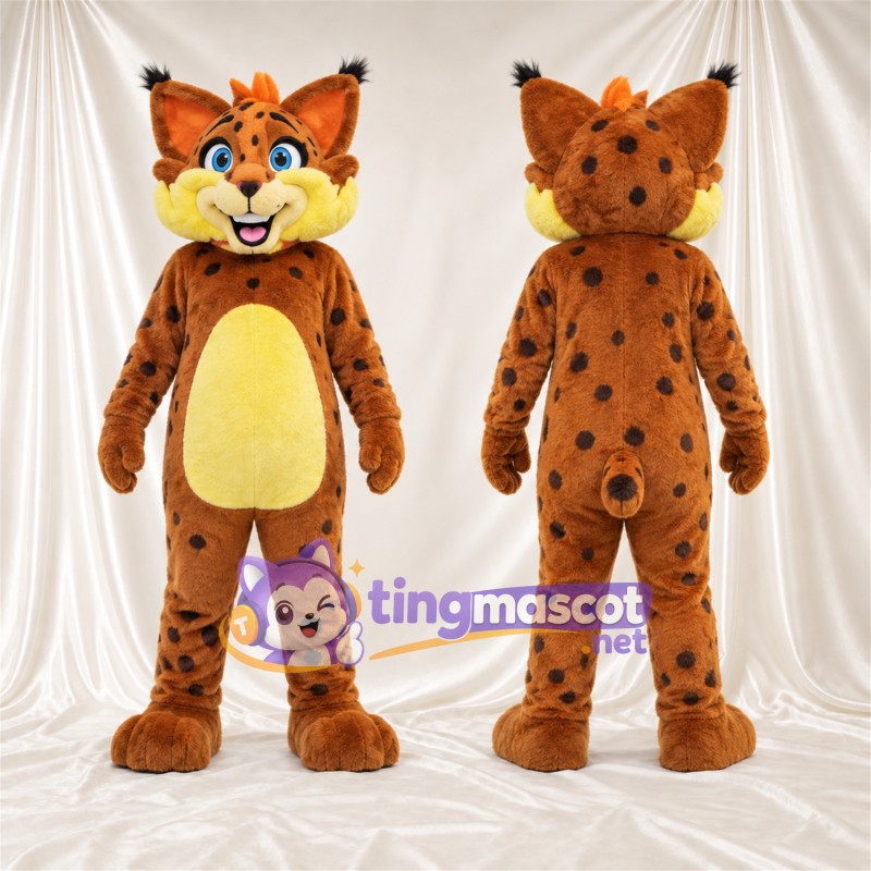 Costume de mascotte Lynx – orange / noir – Ventre (jaune); Taches (noir)
