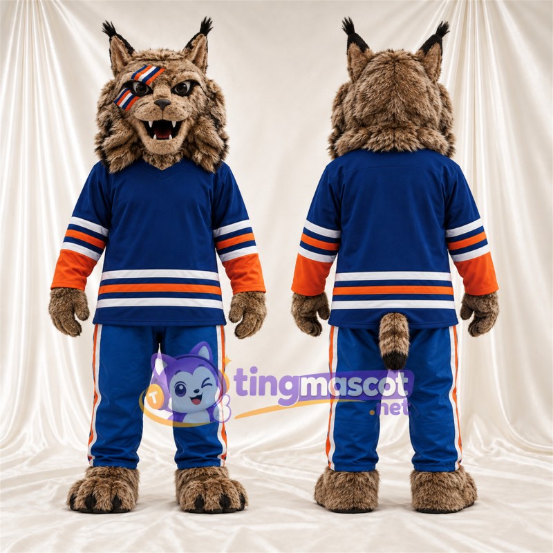 Costume de mascotte Chat sauvage – brun clair – Maillot; Pantalon (bleu)