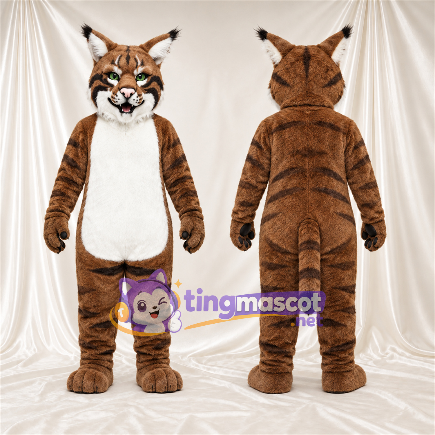 Costume de mascotte Lynx – orange / noir – Ventre (blanc); Rayures (noir)