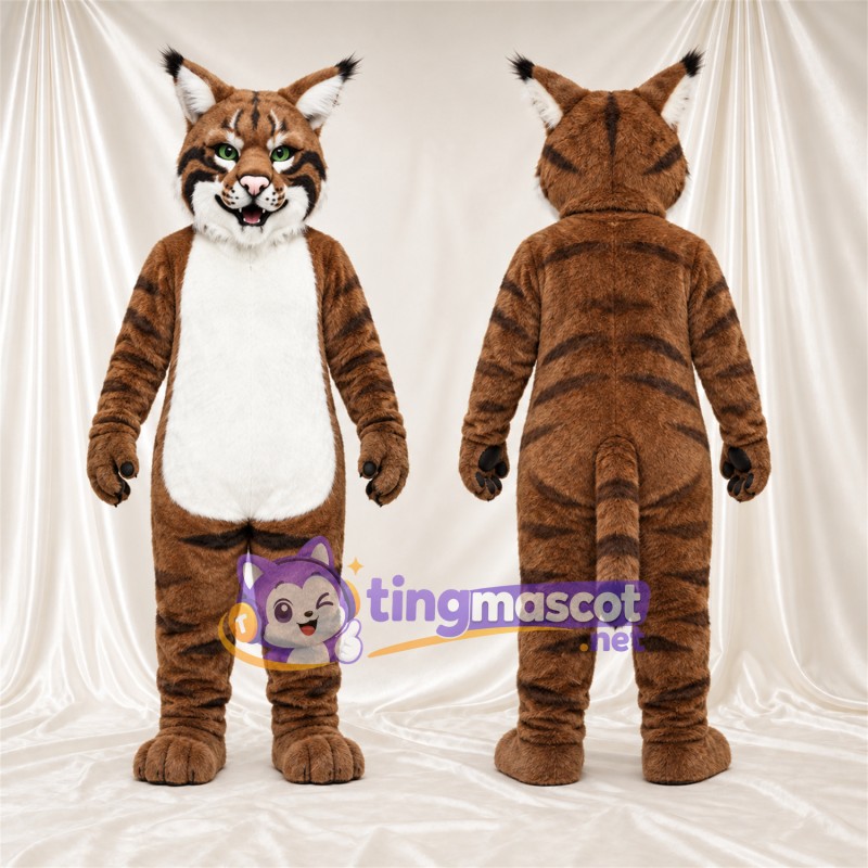 Costume de mascotte Lynx – orange / noir – Ventre (blanc); Rayures (noir)