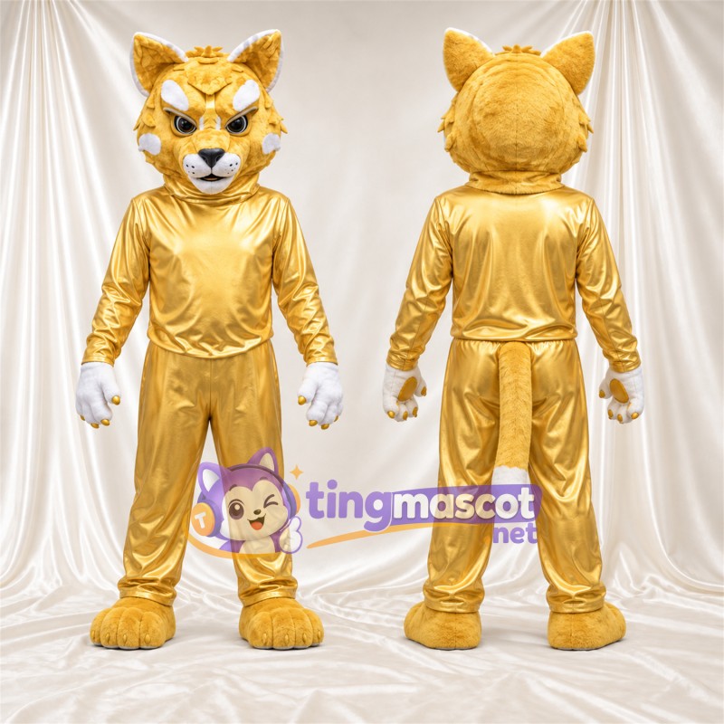 Gold Lynx Mascot Costume - Gold Outfit