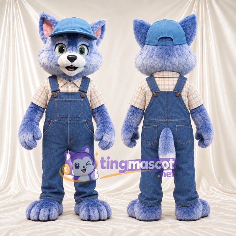 Costume de mascotte Chat – bleu – Salopette; Casquette