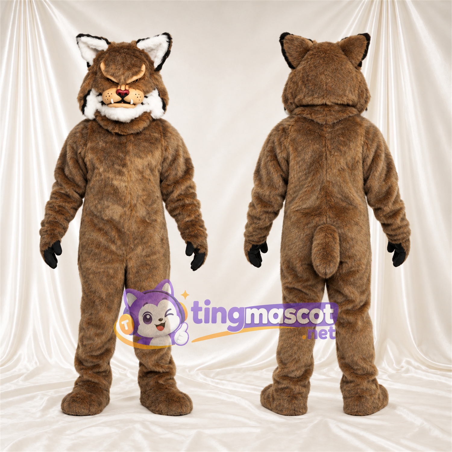 Costume de mascotte Lynx – brun clair – Gants (noir); Museau (blanc) Costume de mascotte Lynx – brun clair – Gants (noir); Museau (blanc)