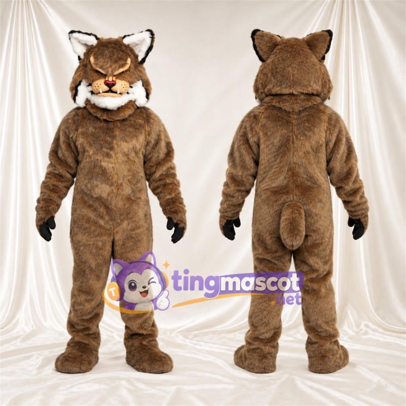 Costume de mascotte Lynx – brun clair – Gants (noir); Museau (blanc)