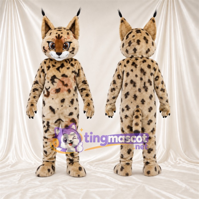 Costume de mascotte Lynx – brun clair – Longues oreilles; Taches (noir)