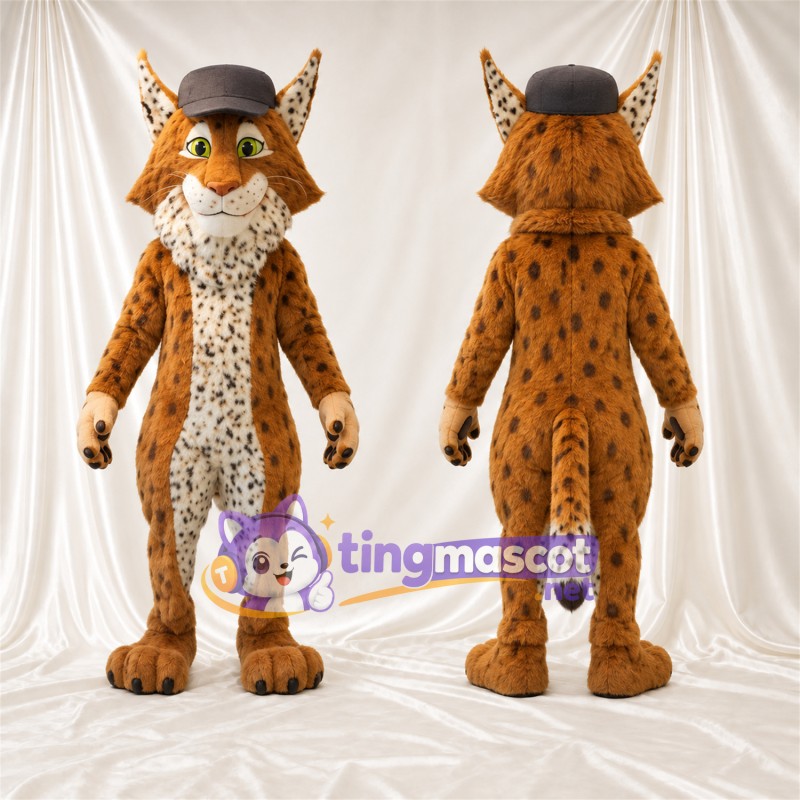 Costume de mascotte Lynx – orange / noir – Chapeau (marron)