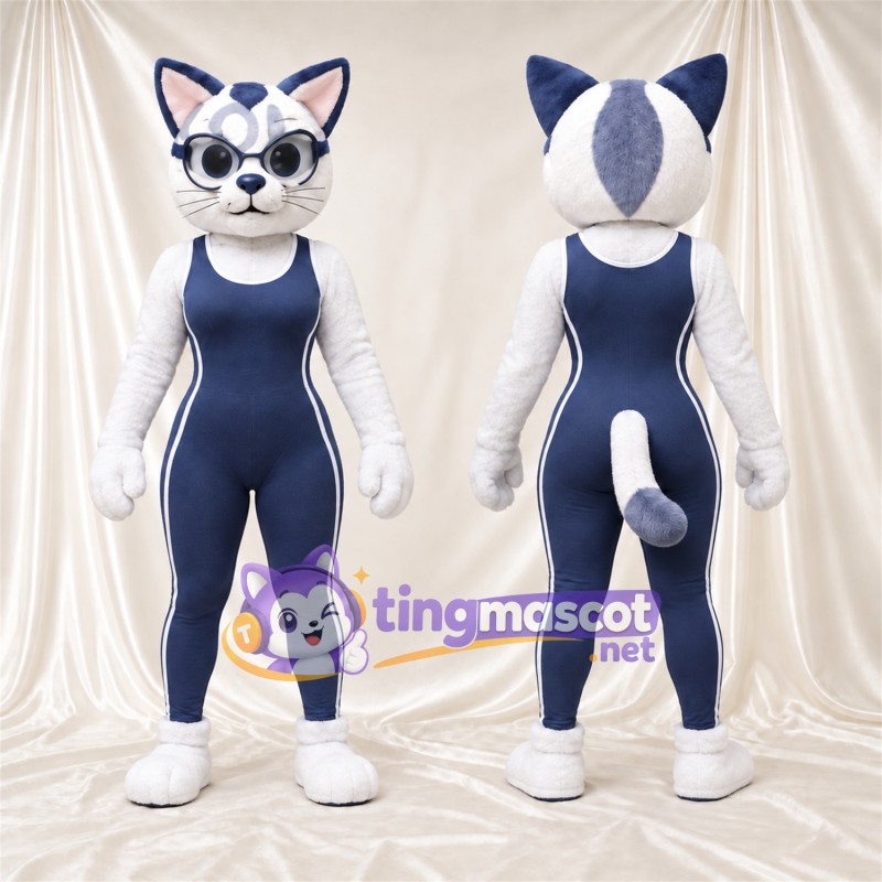 Costume de mascotte Chat – blanc / bleu – Lunettes de protection