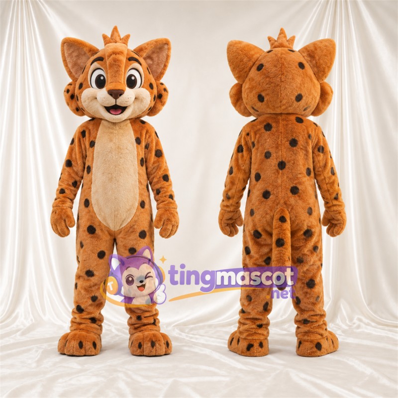 Costume de mascotte Lynx – orange / noir – Ventre (crème); Taches (noir)