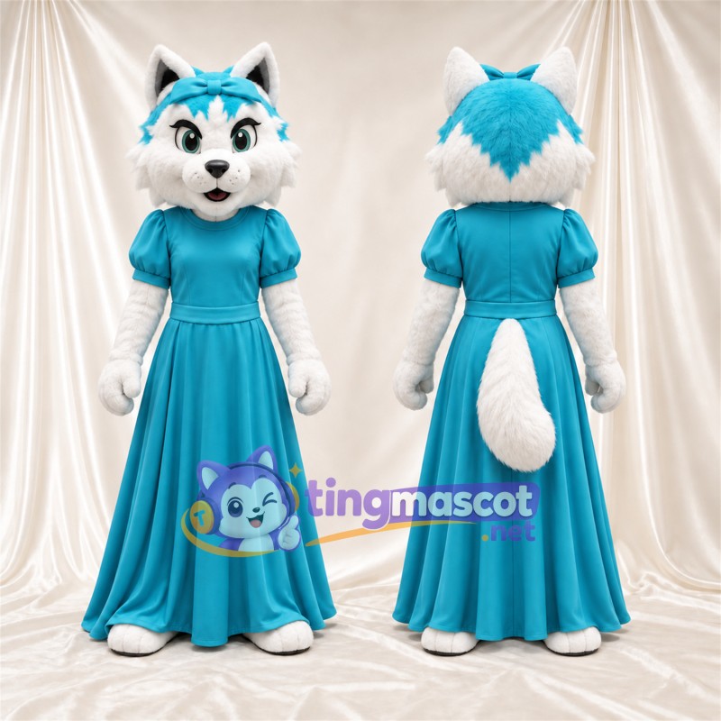 Costume de mascotte Renard – blanc / bleu – Robe (turquoise)