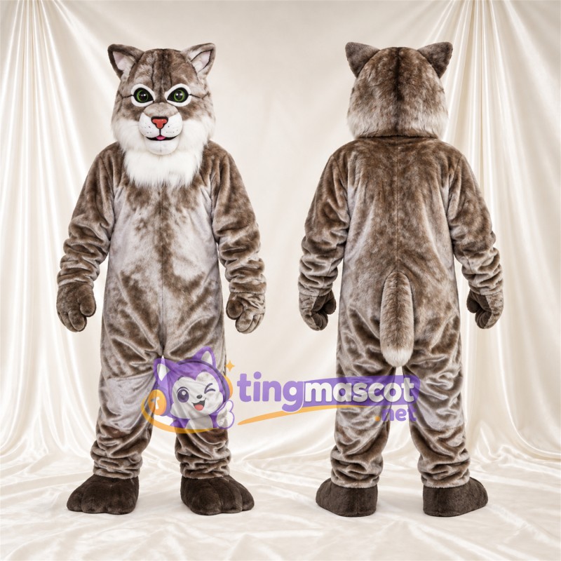 Brown and White Lynx Mascot Costume - Long Tail and Striped Legs