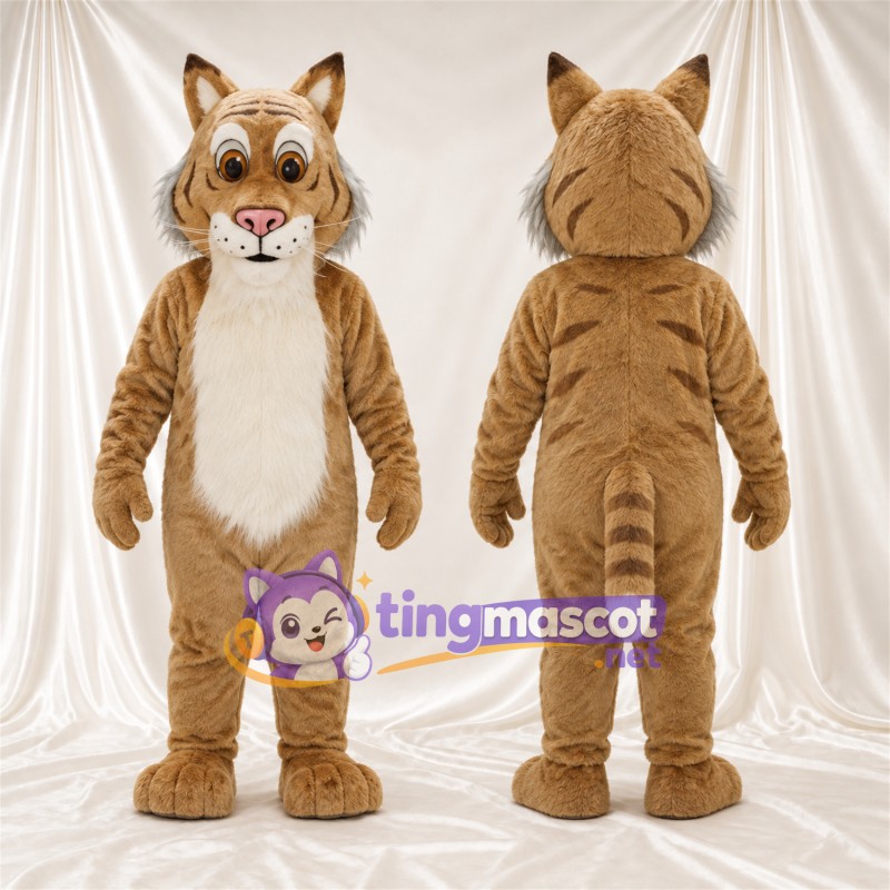 Costume de mascotte Chat – brun clair / blanc – Ventre (blanc); Rayures (noir)
