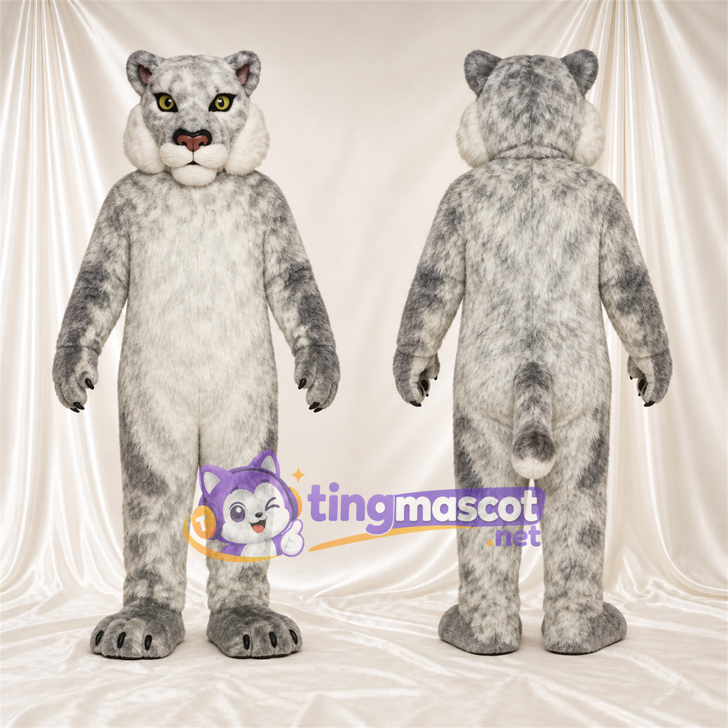 Maskottchenkostüm Rotluchs – grau / weiß – Bauch (weiß); Zottelfell Maskottchenkostüm Rotluchs – grau / weiß – Bauch (weiß); Zottelfell