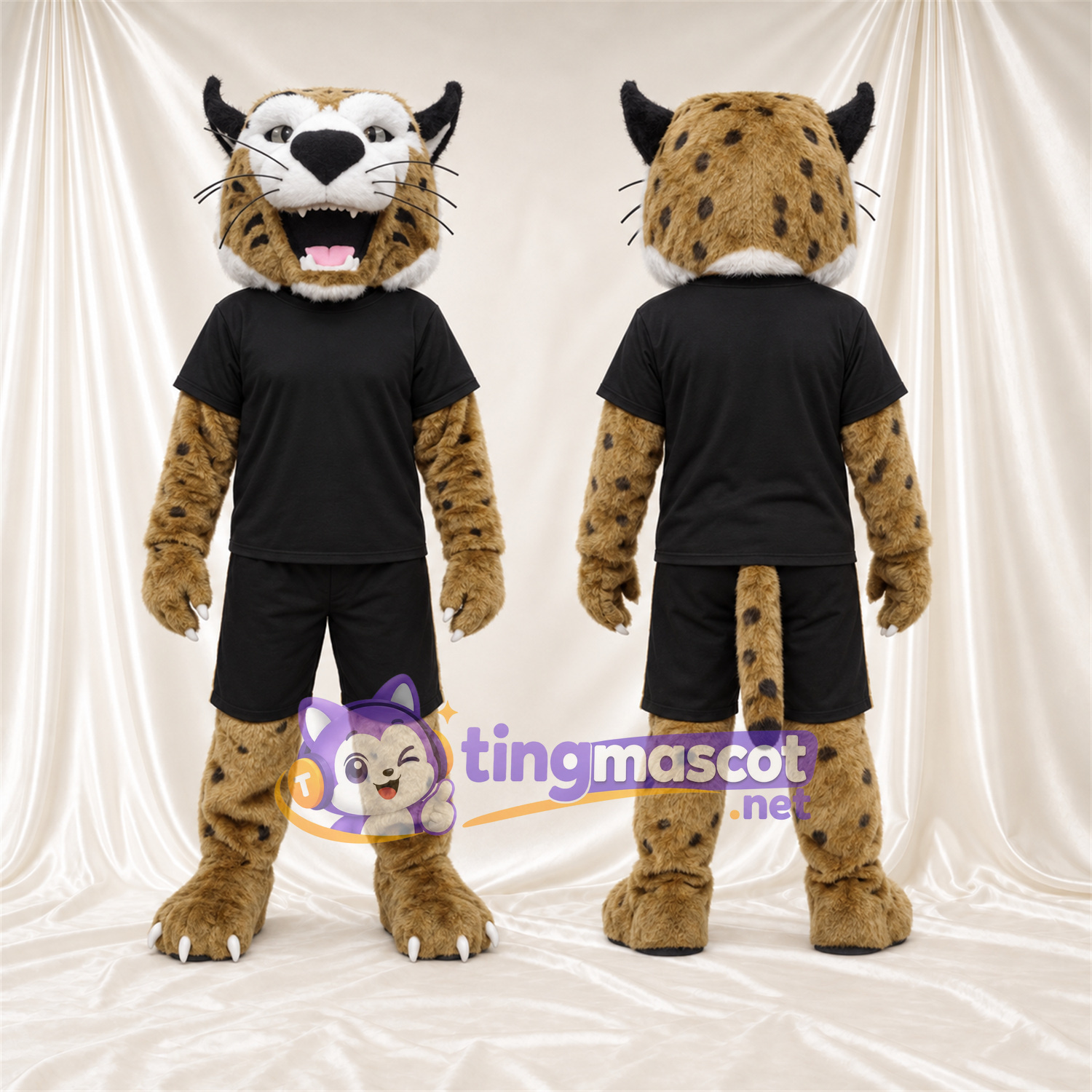 Tan and Black Bobcat Mascot Costume - Black Sports Uniform Tan and Black Bobcat Mascot Costume - Black Sports Uniform