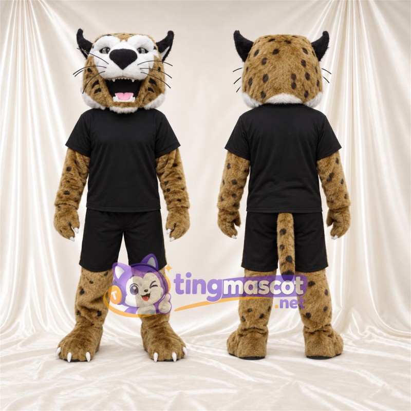 Tan and Black Bobcat Mascot Costume - Black Sports Uniform