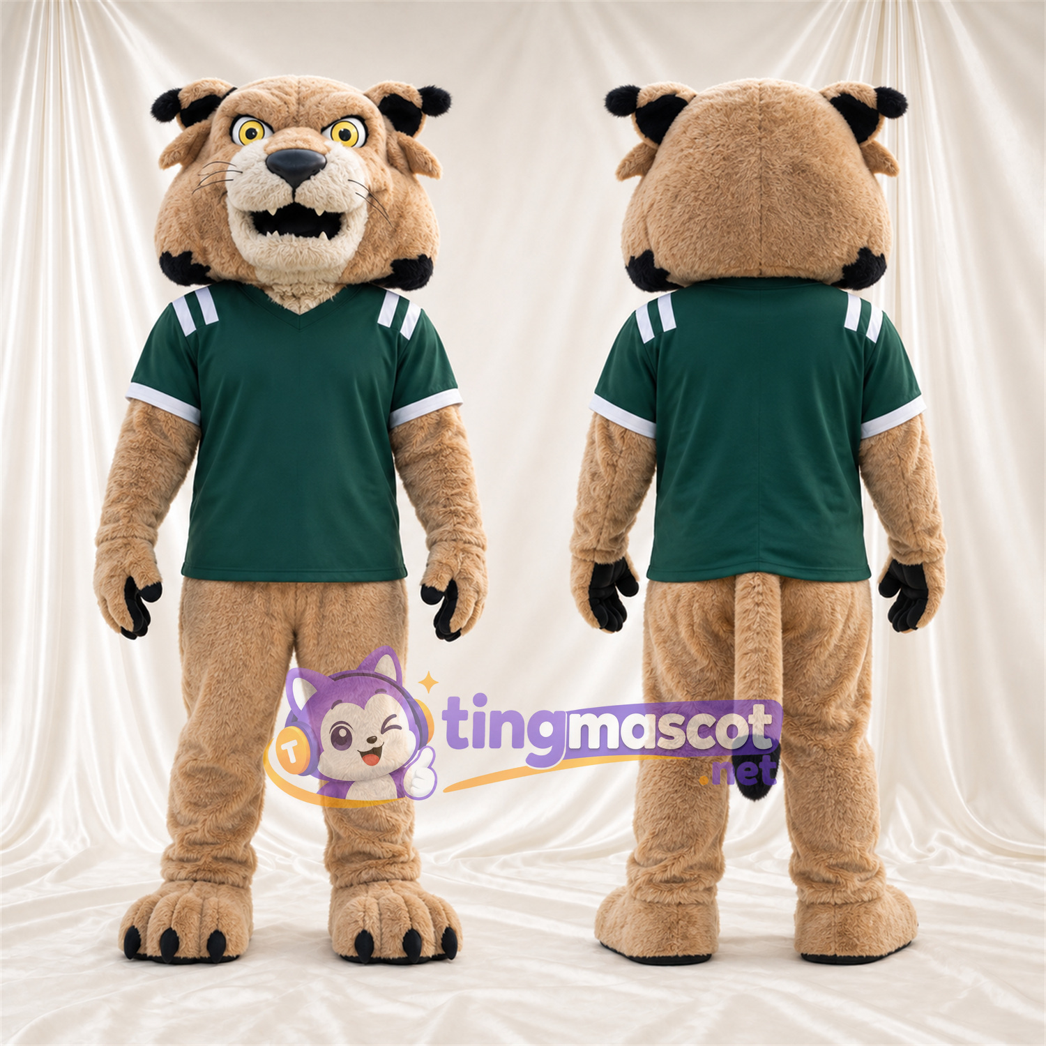 Costume de mascotte Lynx roux – brun clair – Chemise (vert) Costume de mascotte Lynx roux – brun clair – Chemise (vert)