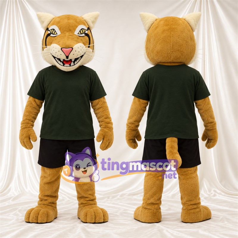 Costume de mascotte Lynx roux – brun clair – Chemise (vert foncé); Short (noir)