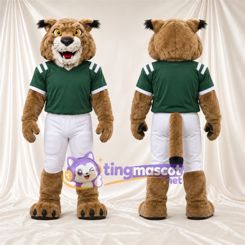 Costume de mascotte Lynx roux – brun clair – Chemise (vert); Pantalon (blanc)
