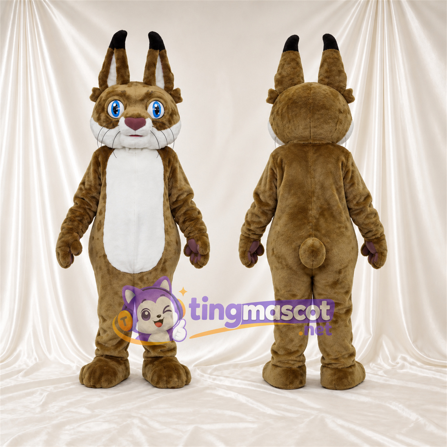 Brown and White Lynx Mascot Costume - Long Ear Tufts Brown and White Lynx Mascot Costume - Long Ear Tufts