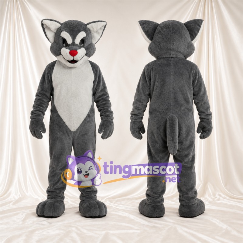 Costume de mascotte Chat – gris / blanc – Feuille; Ventre (blanc)