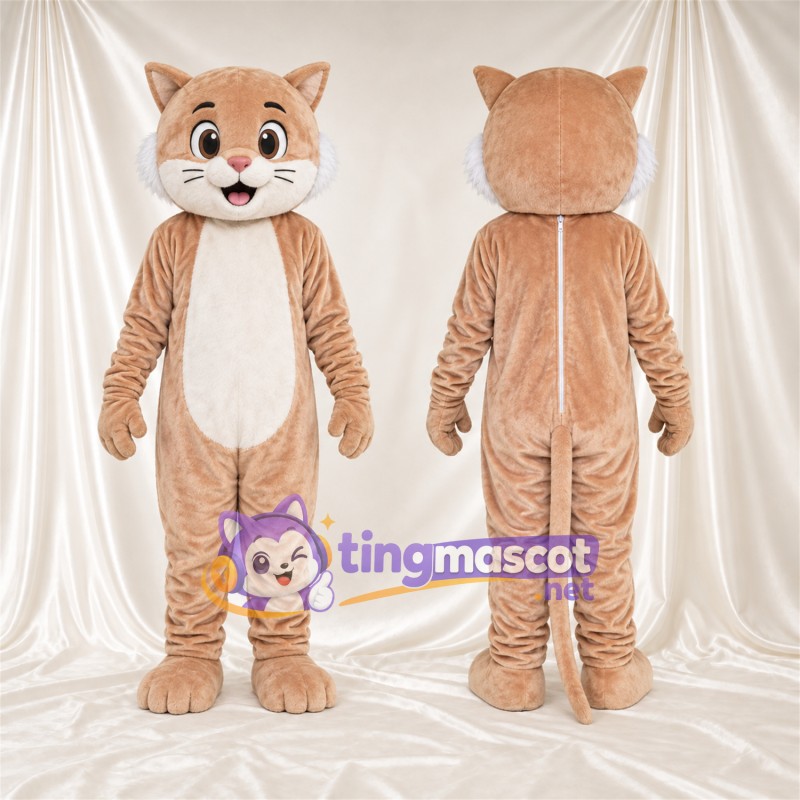 Costume de mascotte Chat – brun clair / blanc – Ventre (blanc); Longue queue