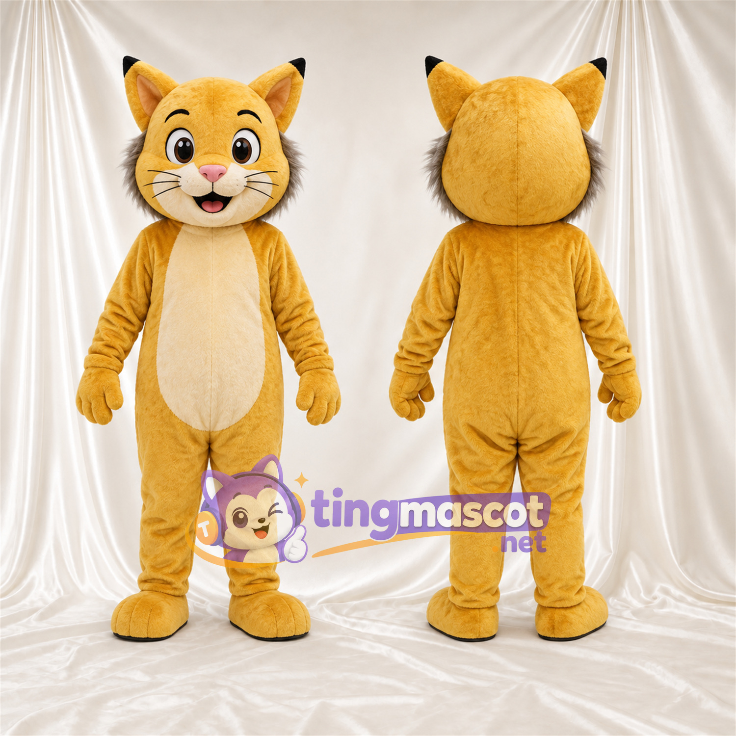Costume de mascotte Chat – brun clair / blanc – Ventre (crème); Nez (rose) Costume de mascotte Chat – brun clair / blanc – Ventre (crème); Nez (rose)