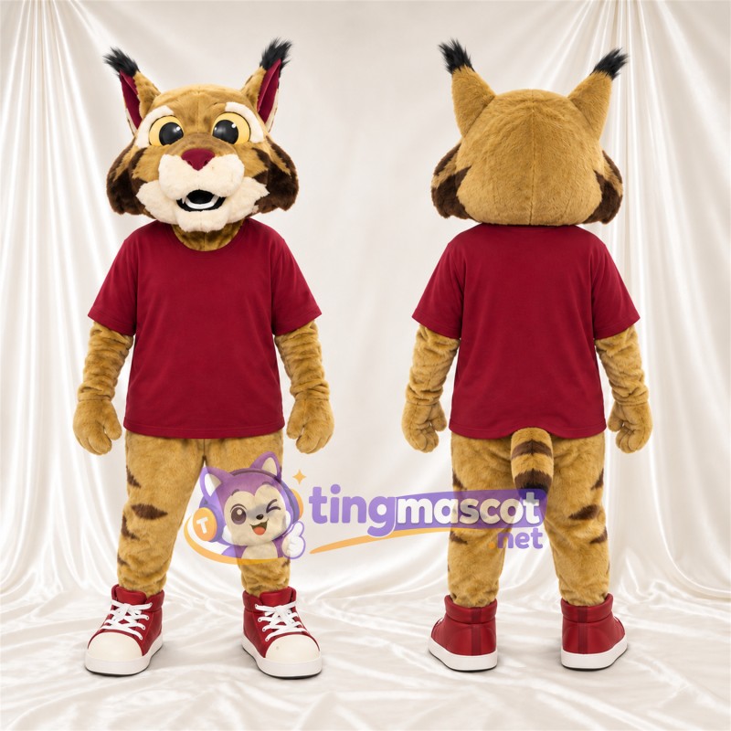 Costume de mascotte Lynx roux – brun clair – Chemise (bordeaux)