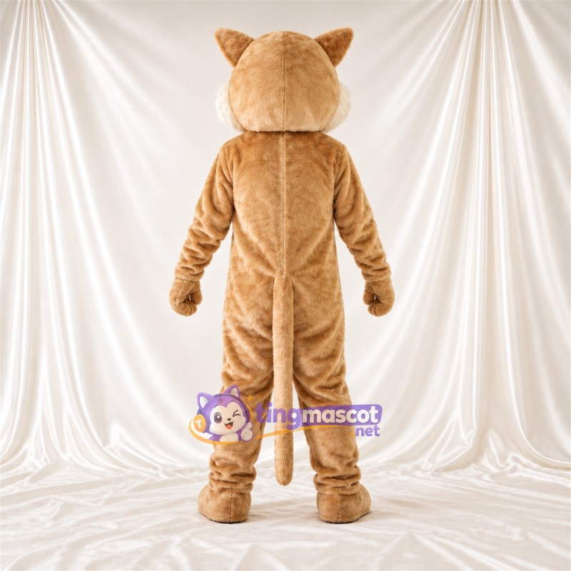 Costume de mascotte Chat – brun clair / blanc – Ventre (crème); Visage souriant Costume de mascotte Chat – brun clair / blanc – Ventre (crème); Visage souriant