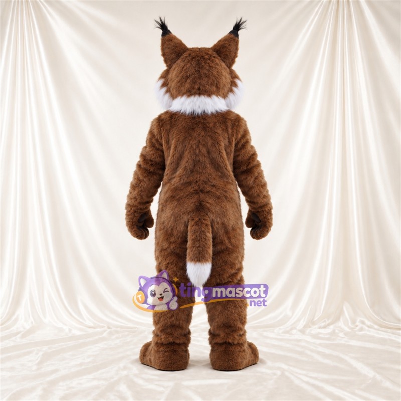 Brown and White Bobcat Mascot Costume - White Belly and Open Mouth Brown and White Bobcat Mascot Costume - White Belly and Open Mouth