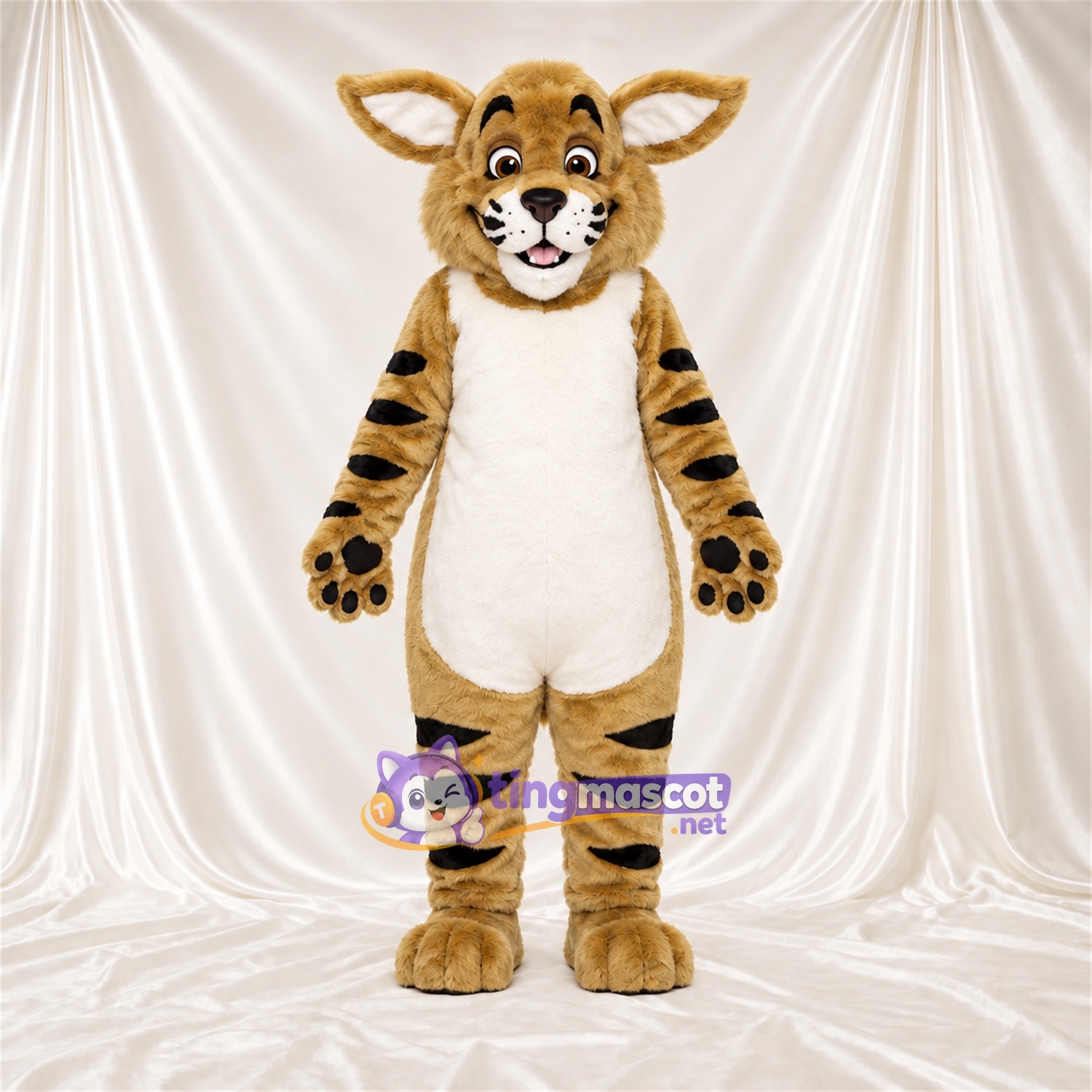 Costume de mascotte Chat – brun clair – Rayures (noir) Costume de mascotte Chat – brun clair – Rayures (noir)