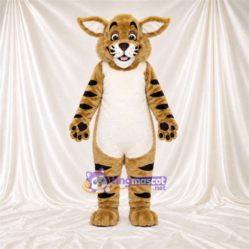 Costume de mascotte Chat – brun clair – Rayures (noir) Costume de mascotte Chat – brun clair – Rayures (noir)