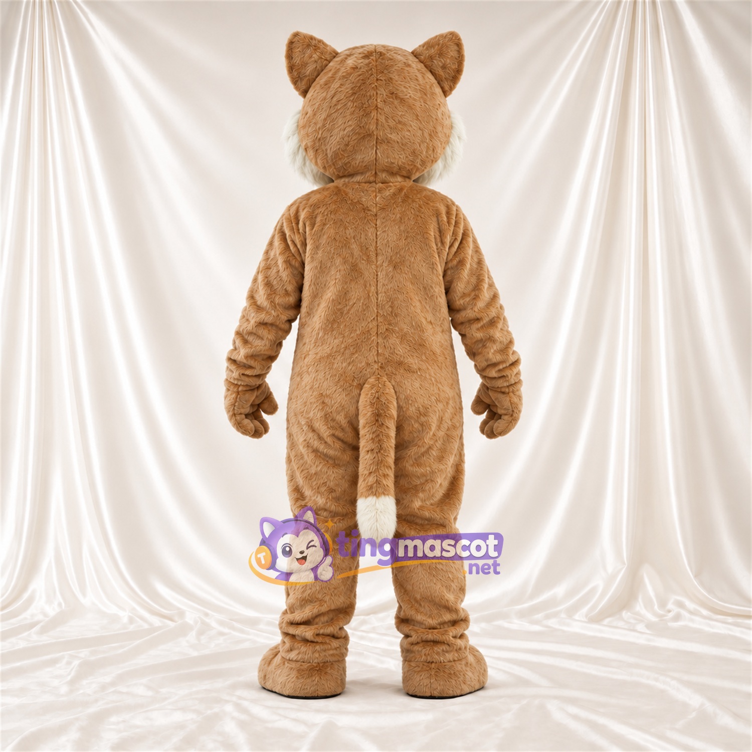 Maskottchenkostüm Katze – hellbraun / weiß – Bauch (weiß); Offener Mund Maskottchenkostüm Katze – hellbraun / weiß – Bauch (weiß); Offener Mund