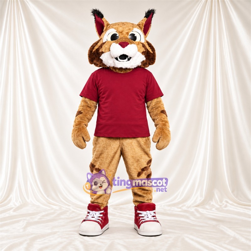 Costume de mascotte Lynx roux – brun clair – Chemise (bordeaux) Costume de mascotte Lynx roux – brun clair – Chemise (bordeaux)