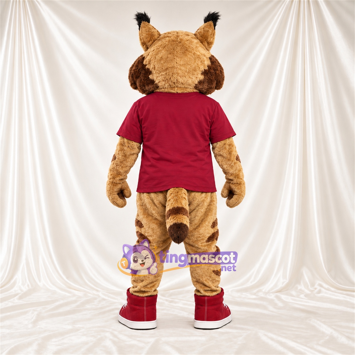 Costume de mascotte Lynx roux – brun clair – Chemise (bordeaux) Costume de mascotte Lynx roux – brun clair – Chemise (bordeaux)