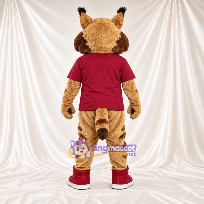 Costume de mascotte Lynx roux – brun clair – Chemise (bordeaux) Costume de mascotte Lynx roux – brun clair – Chemise (bordeaux)