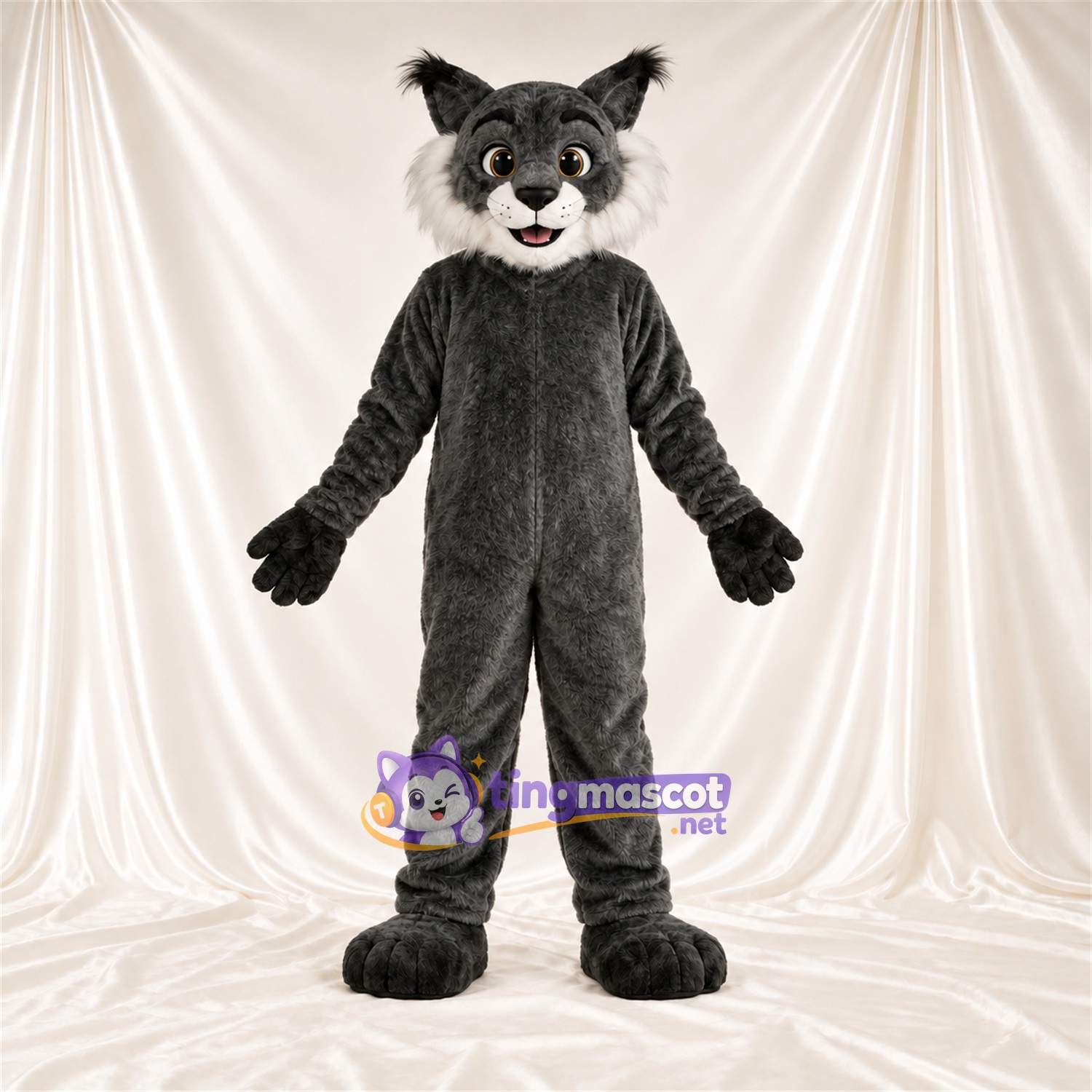 Costume de mascotte Chat – gris / blanc – Museau (blanc); Touffe sur la tête Costume de mascotte Chat – gris / blanc – Museau (blanc); Touffe sur la tête