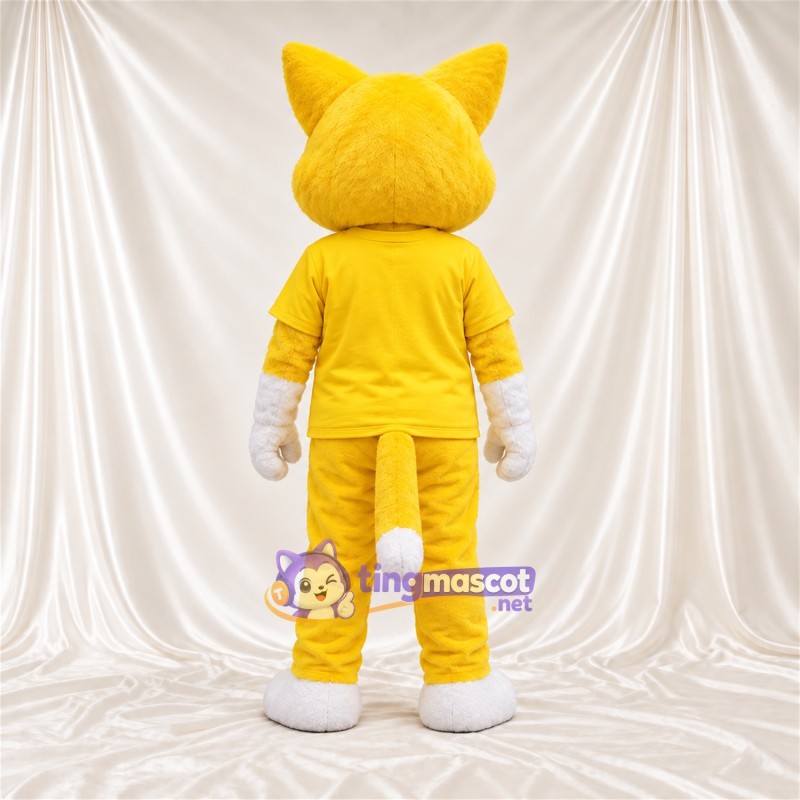 Costume de mascotte Chat – jaune / blanc – Survêtement (jaune); Gants (blanc) Costume de mascotte Chat – jaune / blanc – Survêtement (jaune); Gants (blanc)