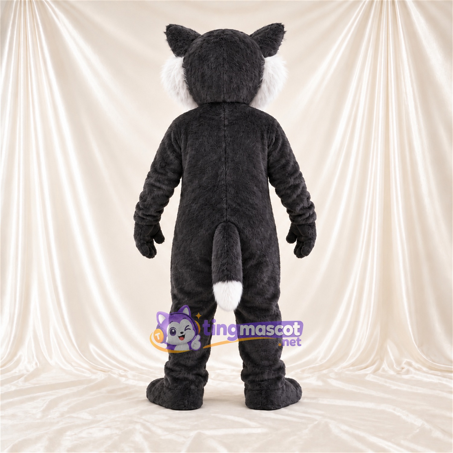 Costume de mascotte Chat – gris / blanc – Ventre (blanc); Bout de la queue (blanc)