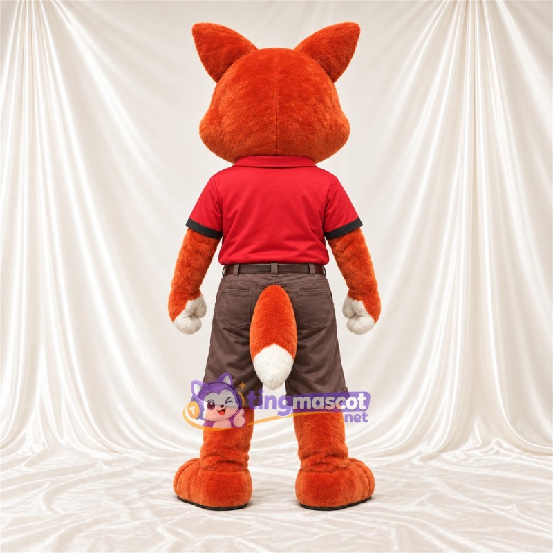 Maskottchenkostüm Fuchs – orange / weiß – Poloshirt (rot); Shorts (braun) Maskottchenkostüm Fuchs – orange / weiß – Poloshirt (rot); Shorts (braun)